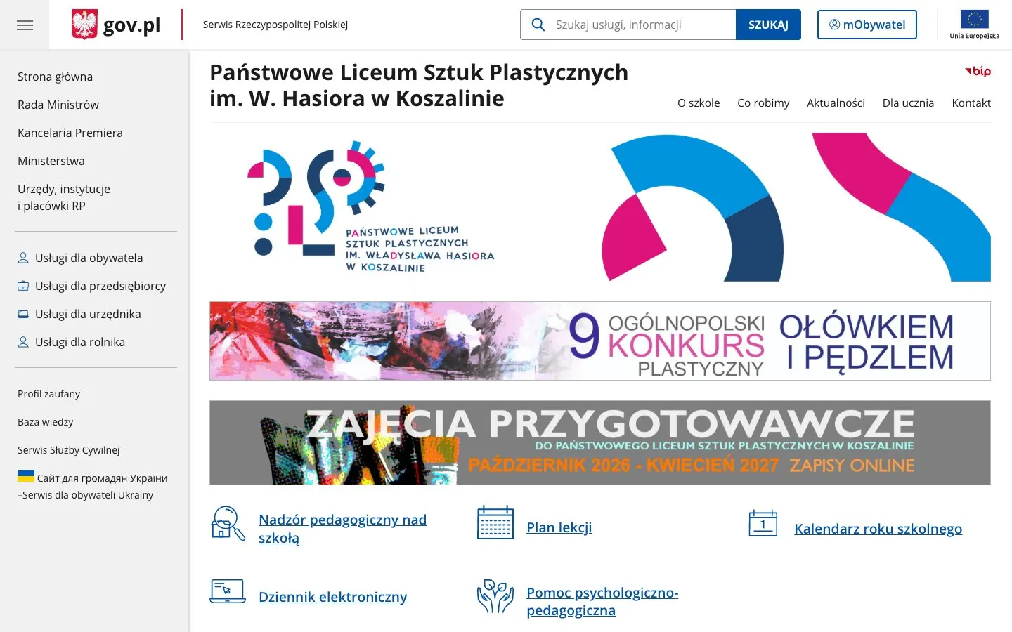 The website of PLSP im. Władysława Hasiora w Koszalinie