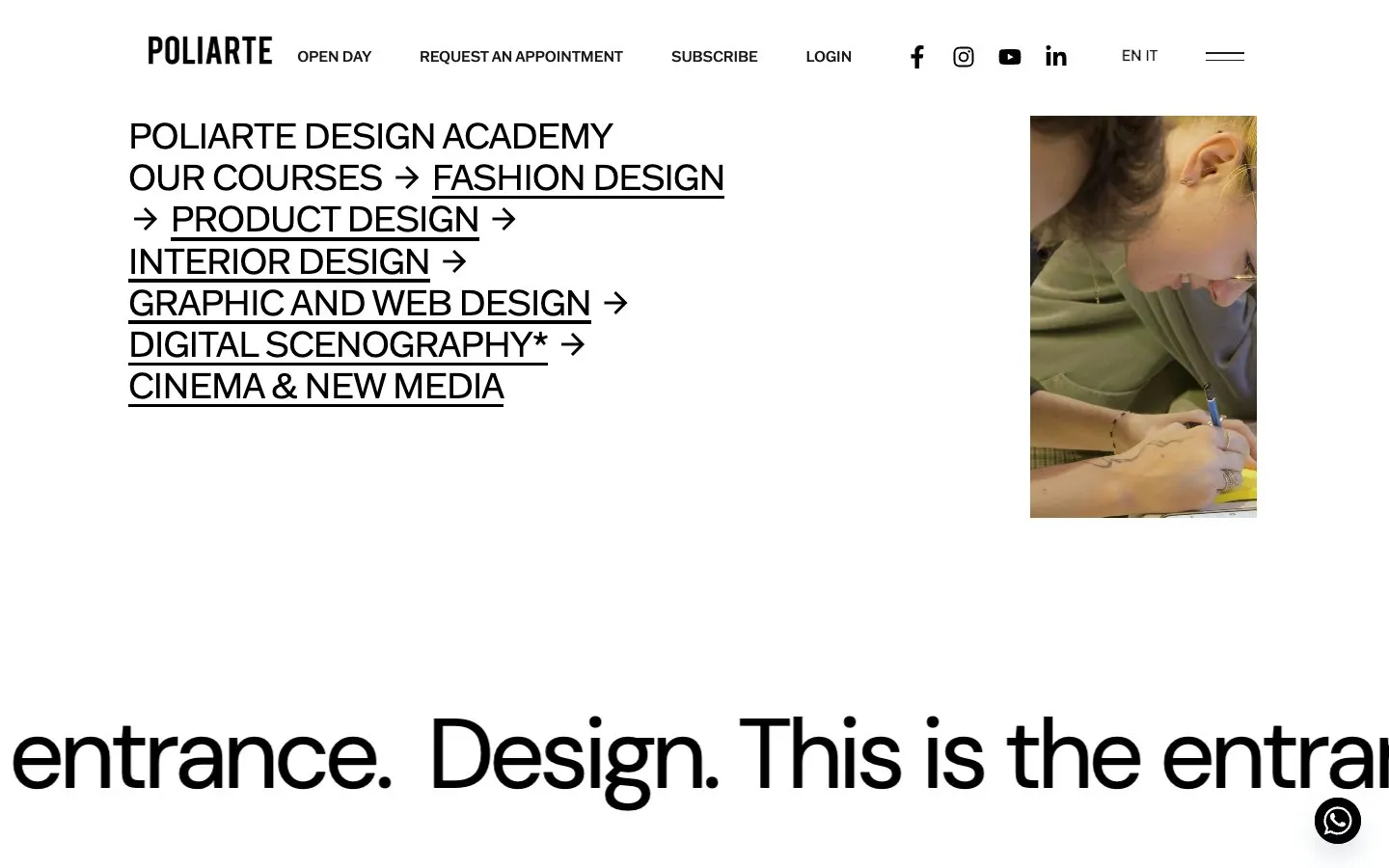 El sitio web de Poliarte – Accademia di Design