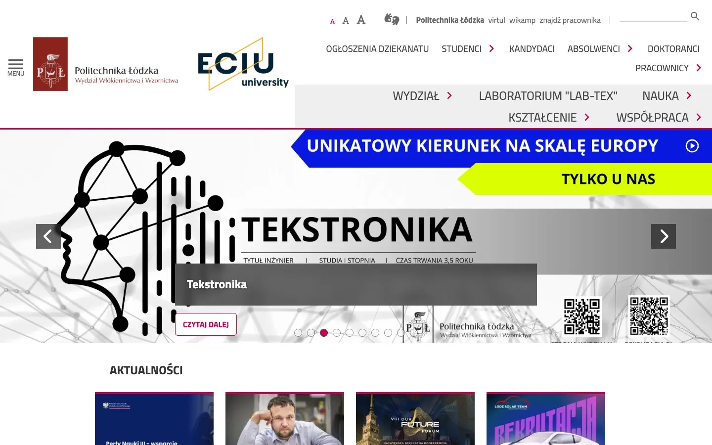 Politechnika Łódzka – Wydział Włókiennictwa i Wzornictwa 的网站