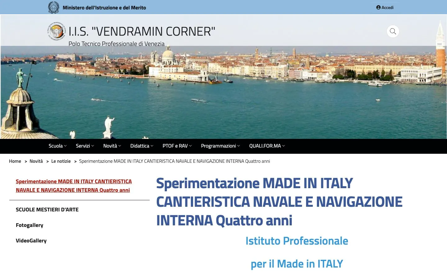 El sitio web de Polo Tecnico Professionale di Venezia – Cantieristica navale (Istituto «Cini»)