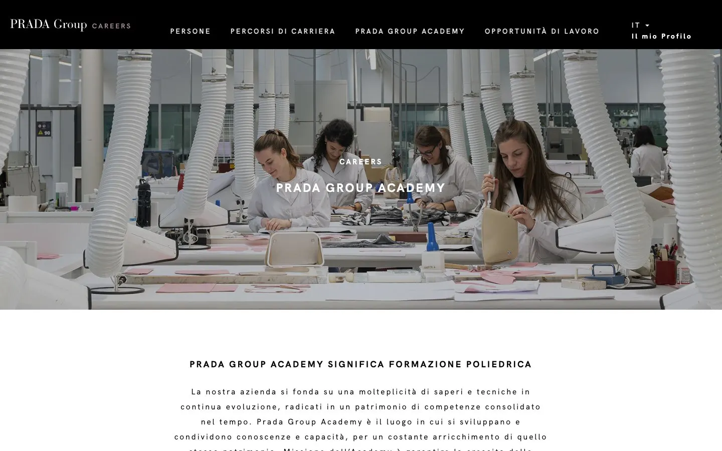 Il sito di Prada Group Academy