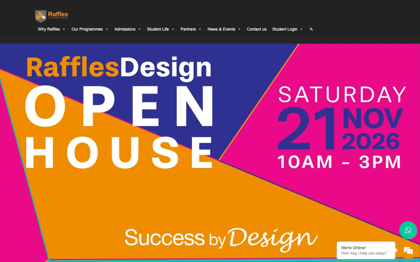 The website of Raffles College of Higher Education Singapore