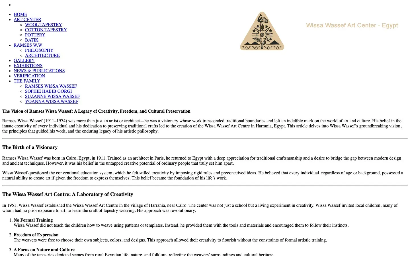 El sitio web de Ramses Wissa Wassef Art Centre