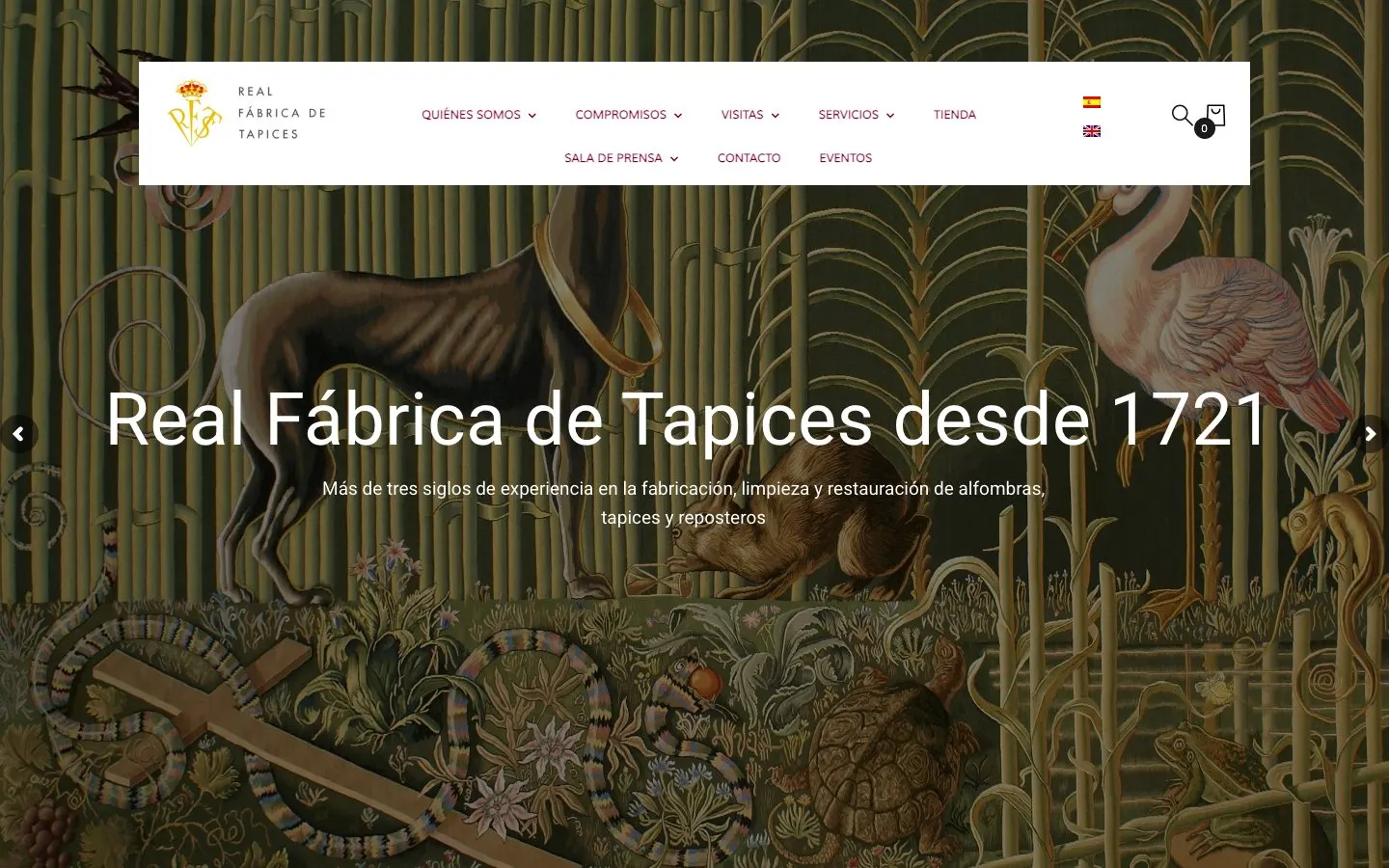 The website of Real Fábrica de Tapices