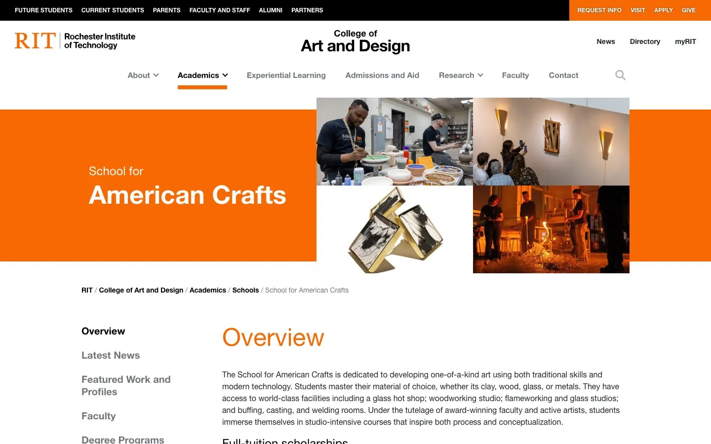 Сайт школы Rochester Institute of Technology – School for American Crafts