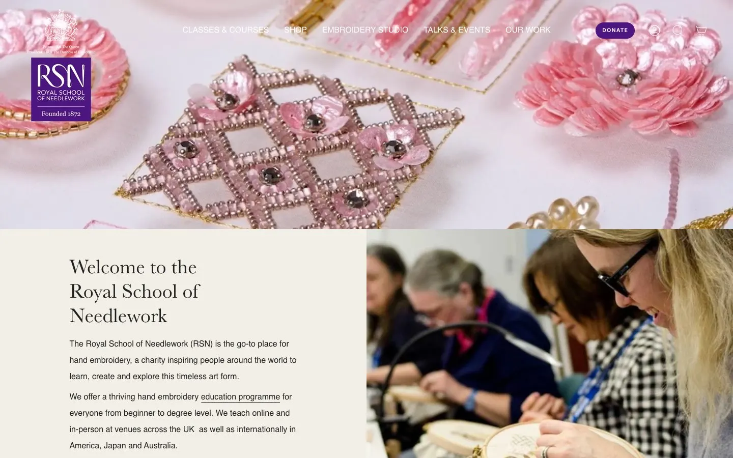 The website of Royal School of Needlework (RSN)