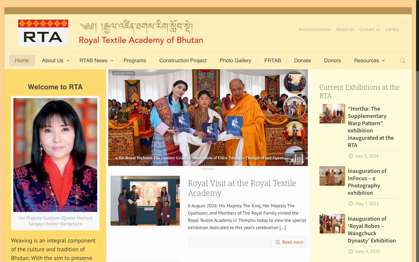 The website of Royal Textile Academy of Bhutan – Weaving School