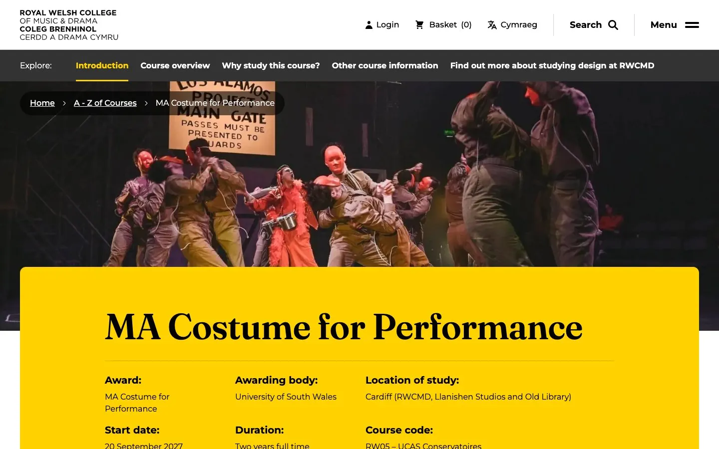 The website of Royal Welsh College of Music & Drama – Costume for Performance