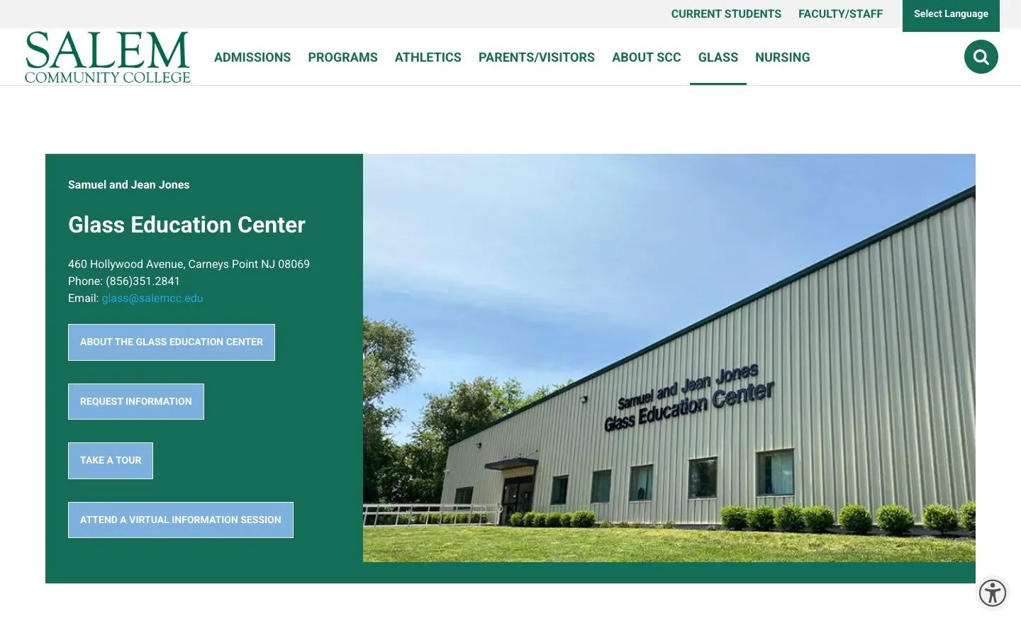 The website of Salem Community College – Glass Education Center