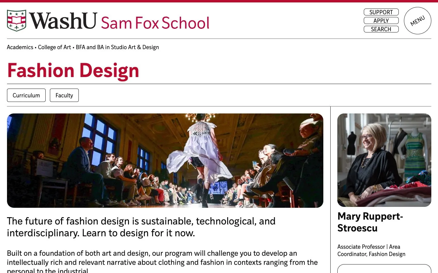 The website of Sam Fox School of Design & Visual Arts – Washington University in St. Louis (Fashion Design)