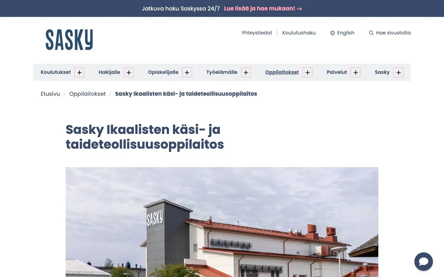 The website of Sasky Ikaalisten käsi- ja taideteollisuusoppilaitos (Ikata)