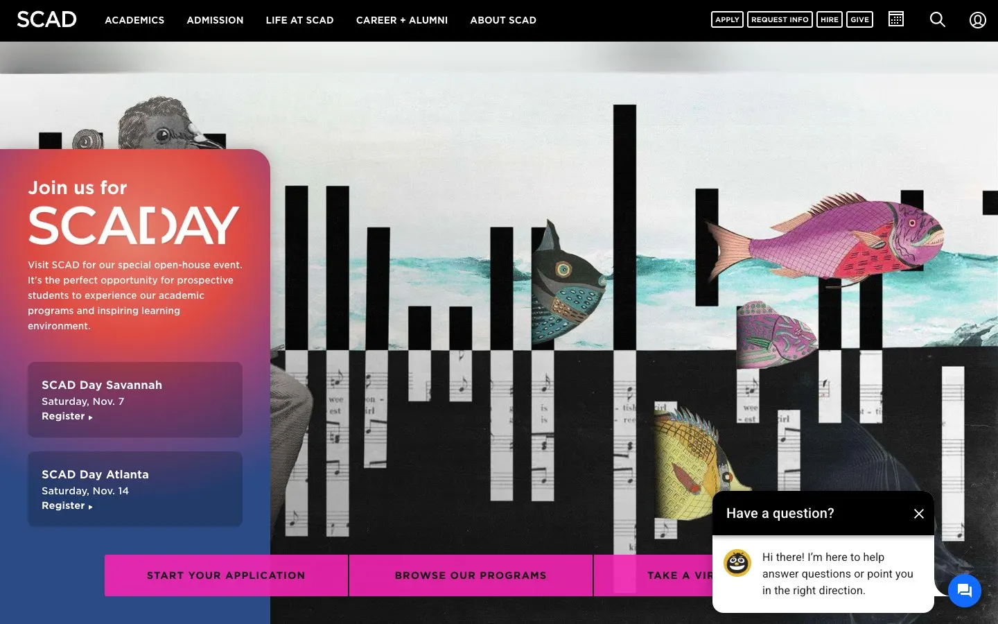 The website of Savannah College of Art and Design (SCAD)