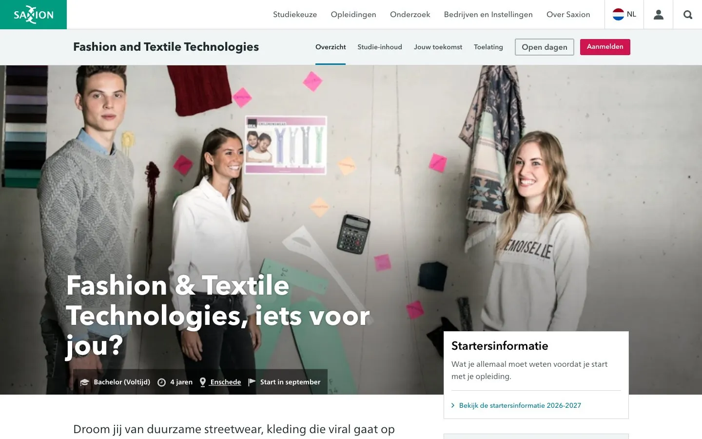 The website of Saxion – Fashion & Textile Technologies