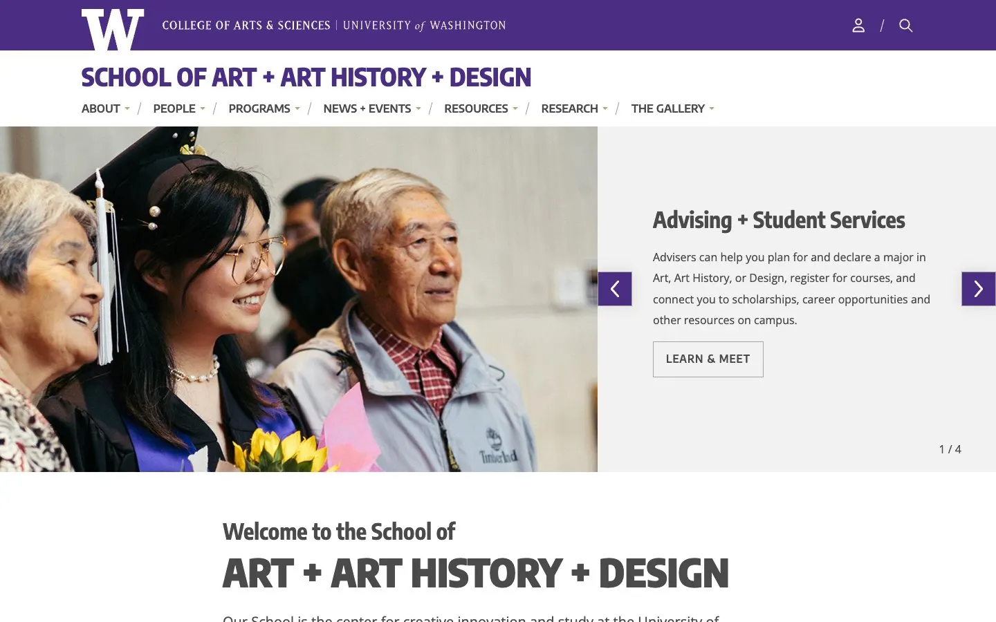 The website of School of Art + Art History + Design – University of Washington