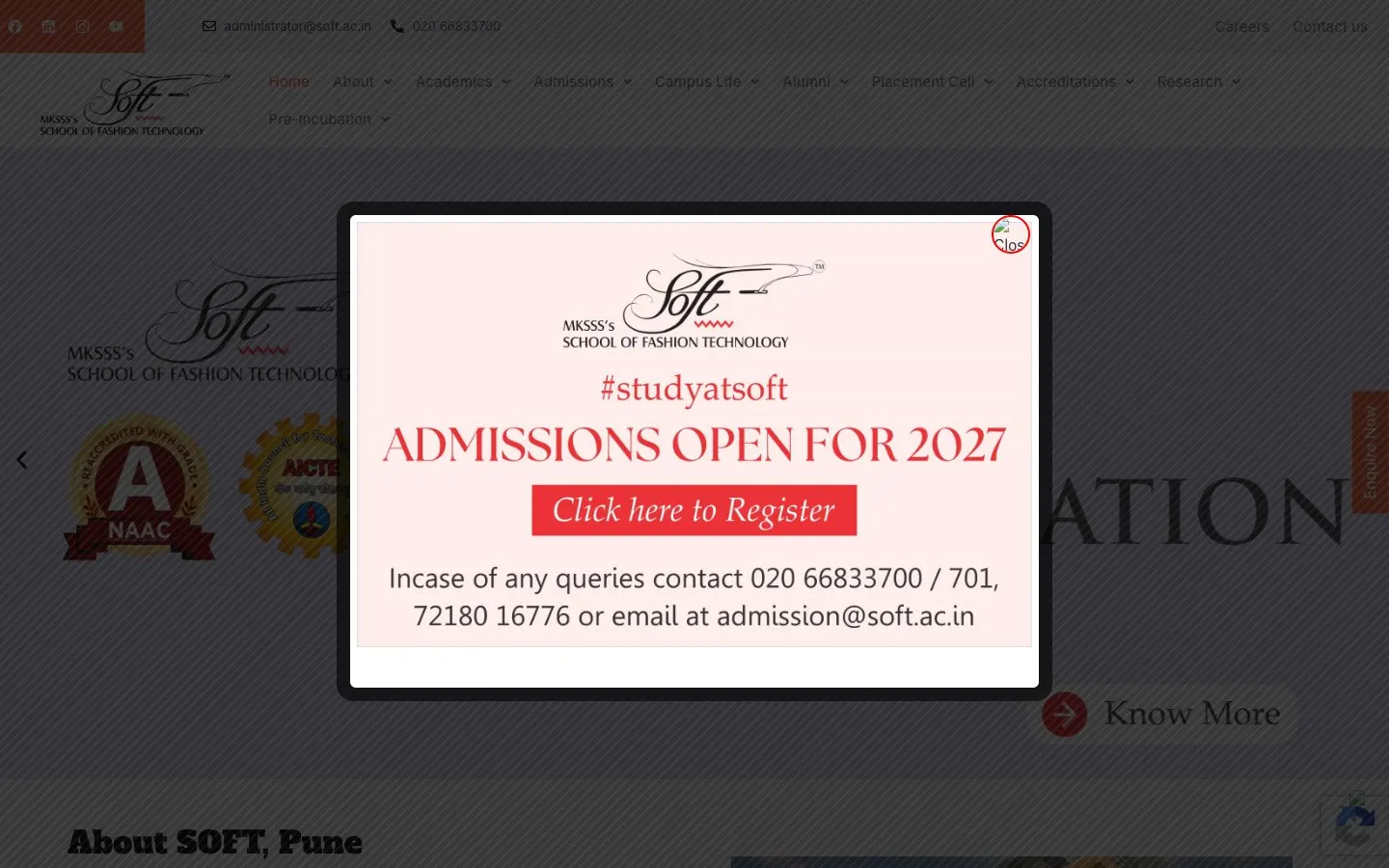The website of School of Fashion Technology (SOFT) Pune