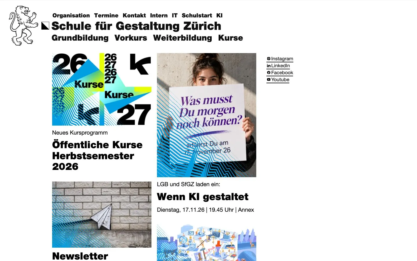 The website of Schule für Gestaltung Zürich (SfGZ)