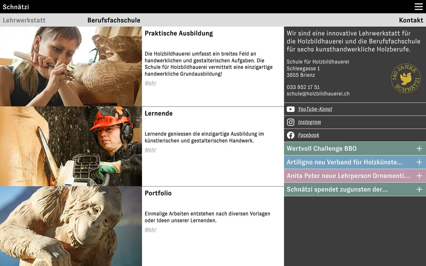 The website of Schule für Holzbildhauerei Brienz