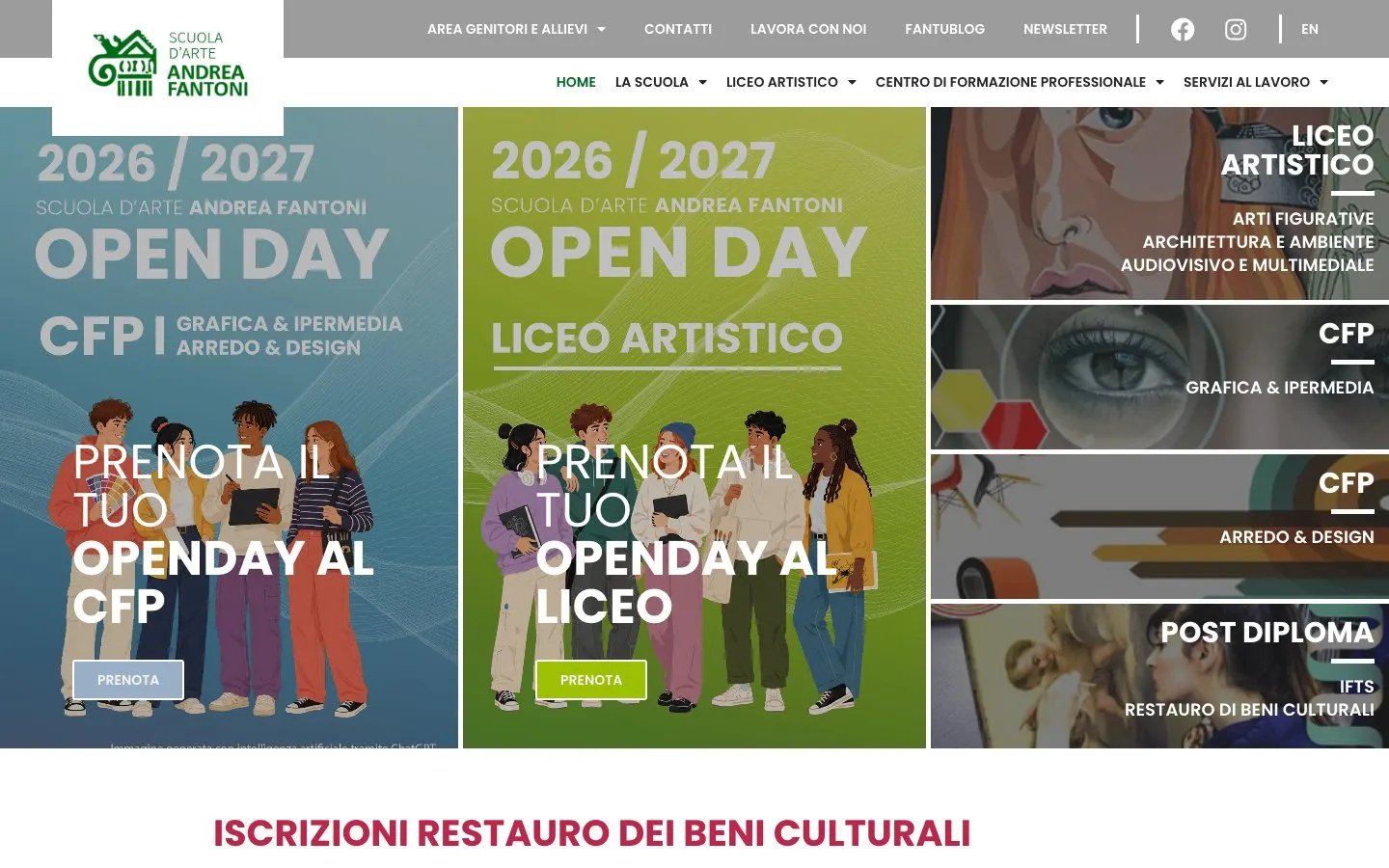 الموقع الإلكتروني لـ Scuola d'Arte Applicata «Andrea Fantoni»