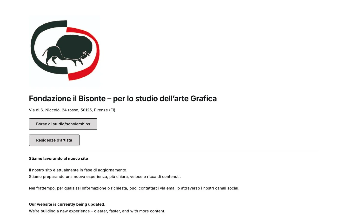 The website of Scuola Internazionale di Grafica d'Arte Il Bisonte