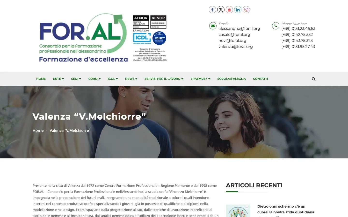 The website of Scuola orafa «Vincenzo Melchiorre» – For.Al Valenza
