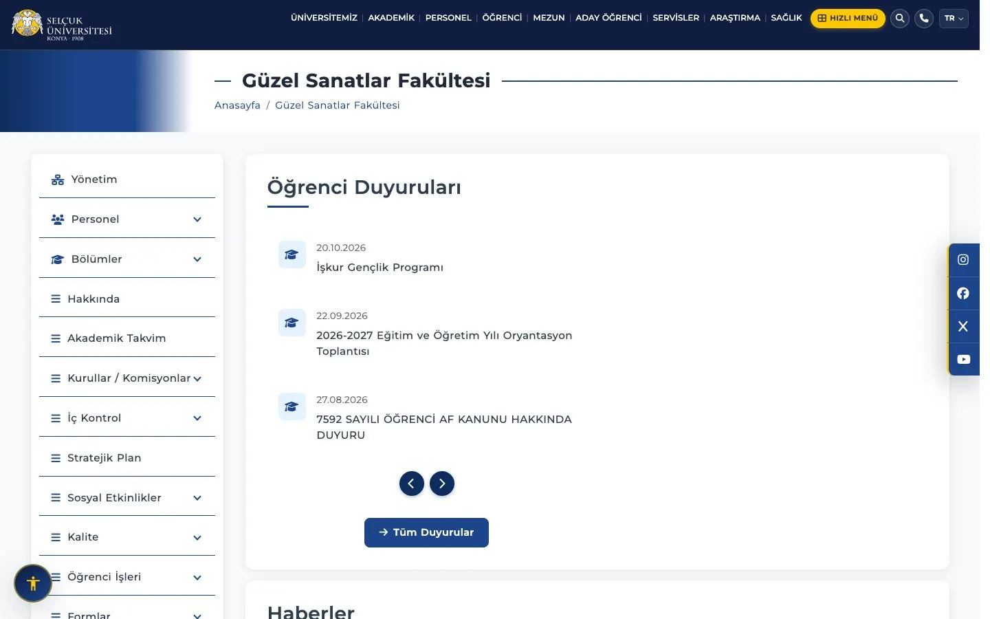 The website of Selçuk Üniversitesi – Güzel Sanatlar Fakültesi