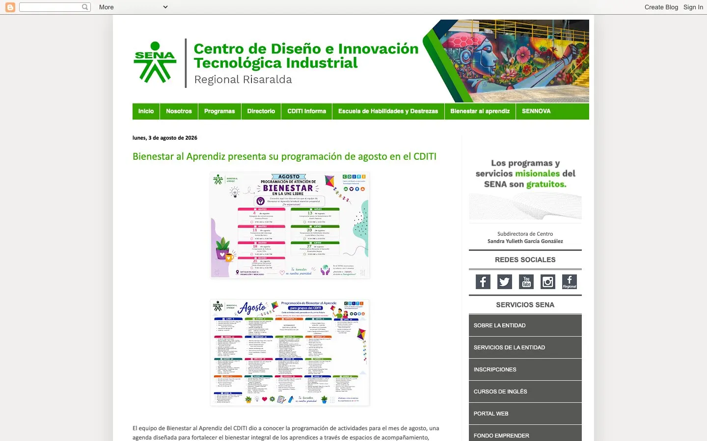 The website of SENA – Centro de Diseño e Innovación Tecnológica Industrial