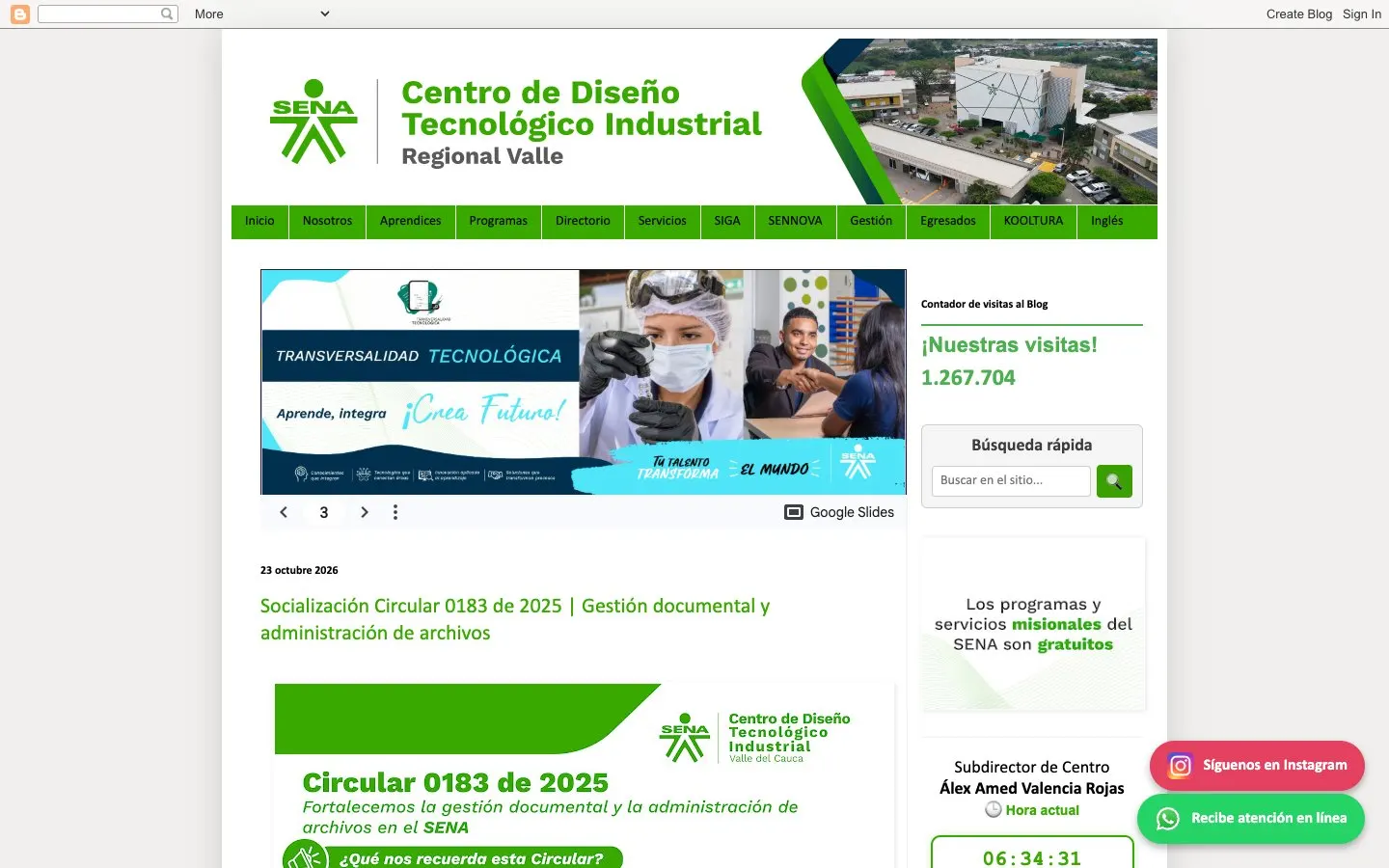 Сайт школы SENA – Centro de Diseño Tecnológico Industrial