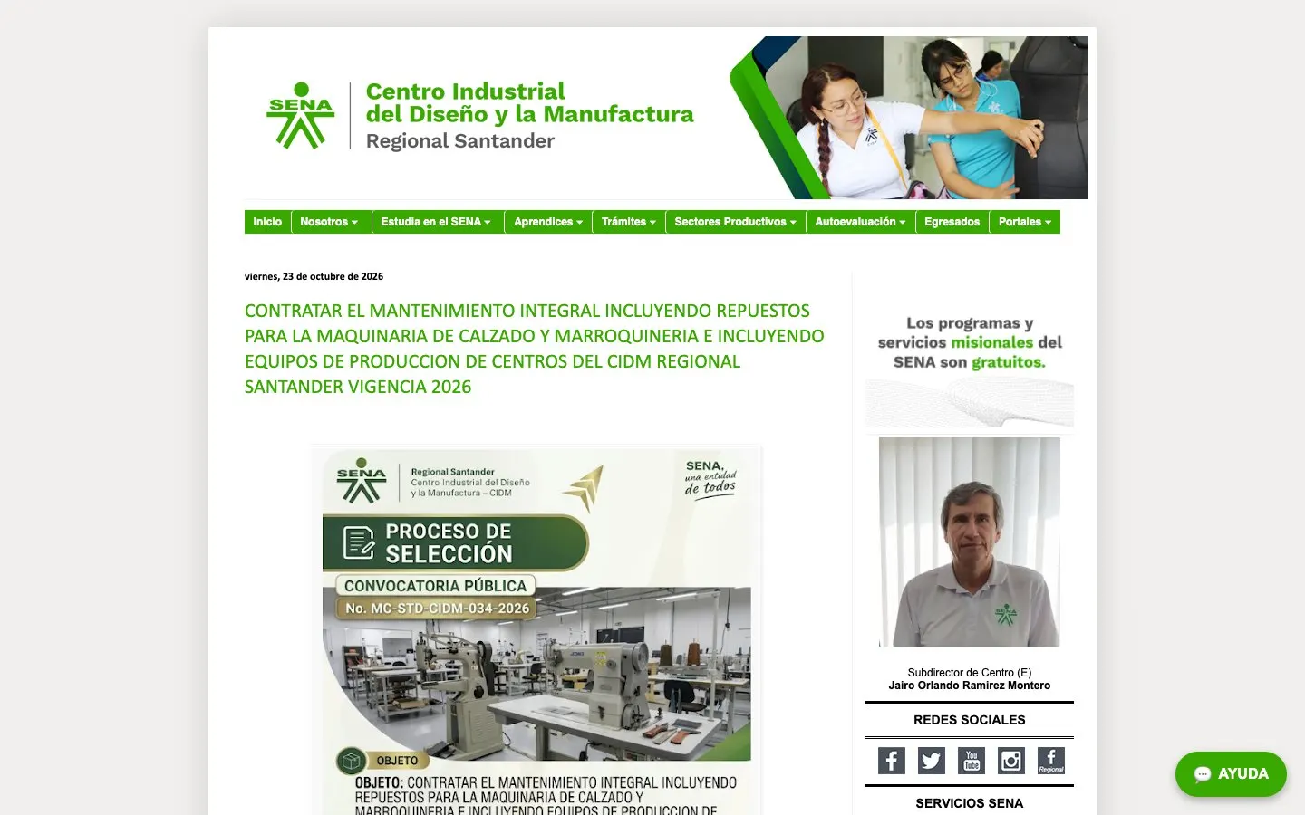 The website of SENA – Centro Industrial del Diseño y la Manufactura