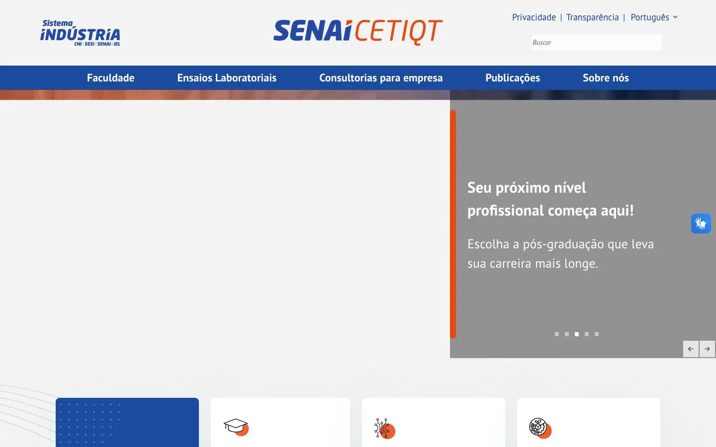 The website of SENAI CETIQT