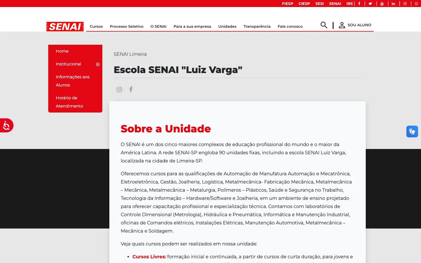 Сайт школы SENAI Limeira