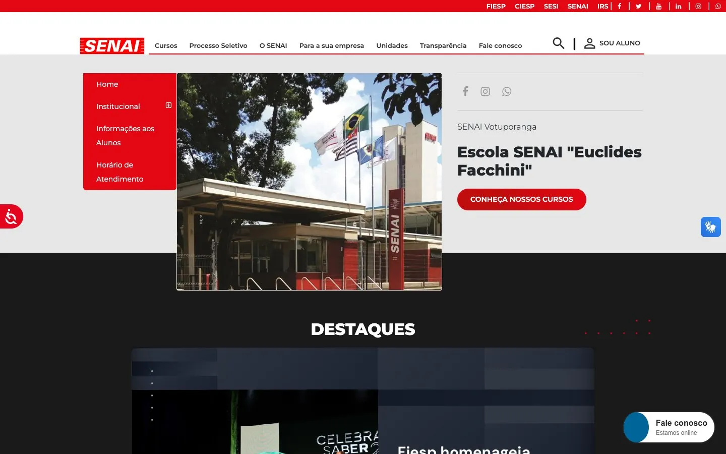 The website of SENAI Votuporanga