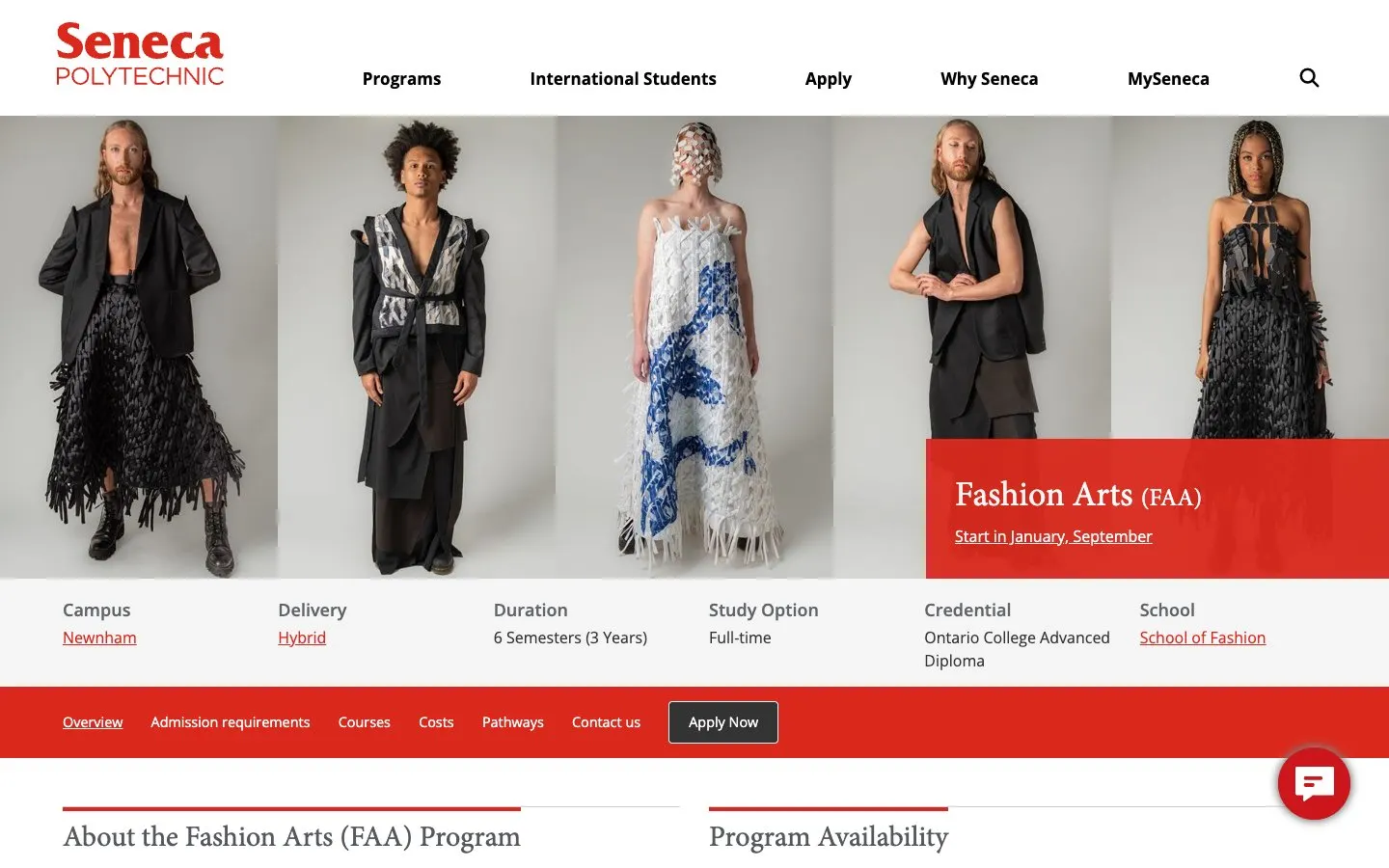 Seneca Polytechnic – Fashion Arts की वेबसाइट
