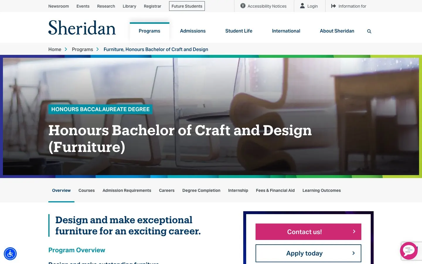 Il sito di Sheridan College - Craft and Design