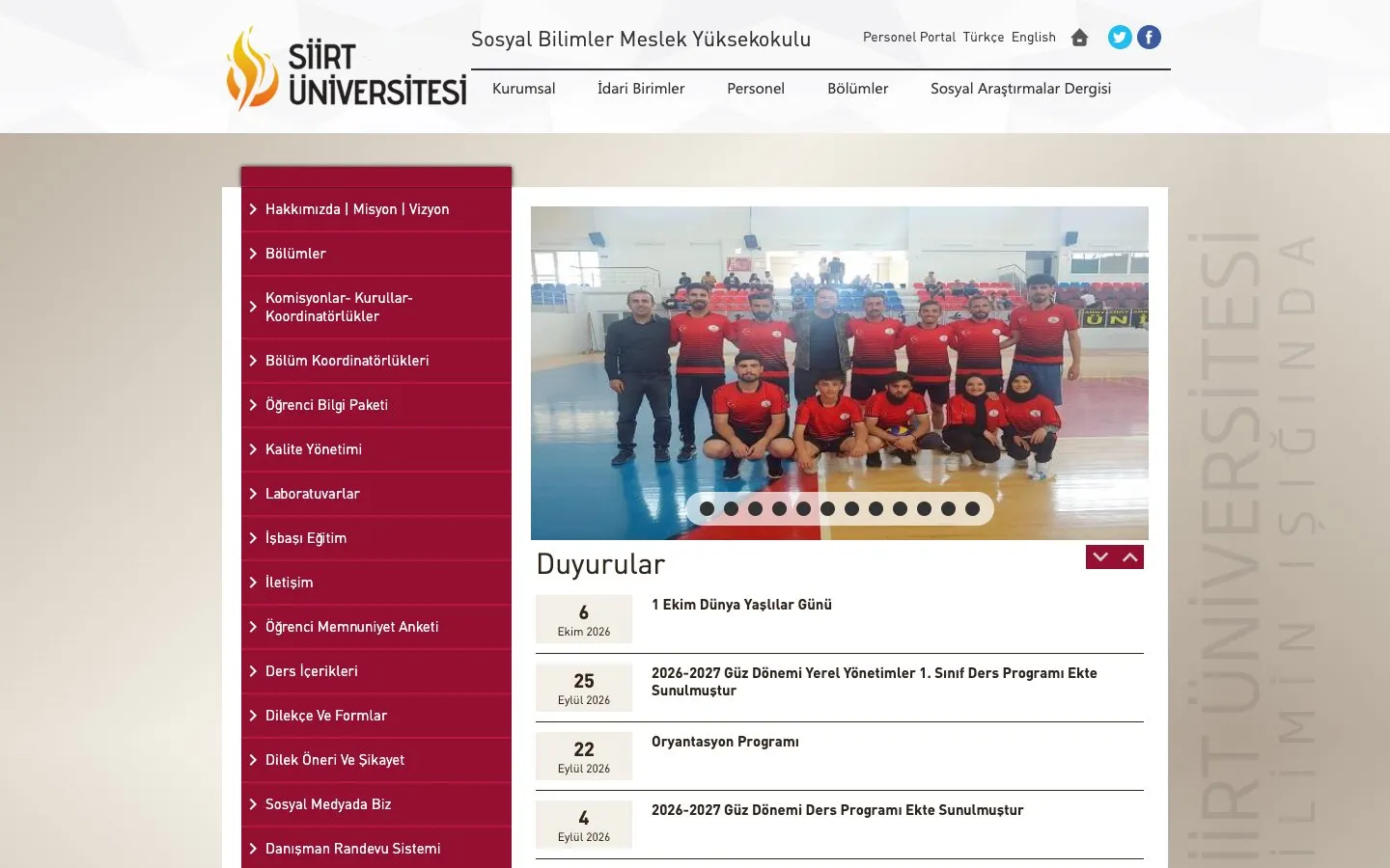 The website of Siirt Üniversitesi – Sosyal Bilimler Meslek Yüksekokulu