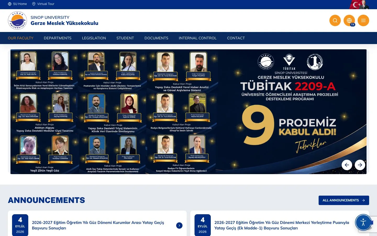 Die Website von Sinop Üniversitesi – Gerze Meslek Yüksekokulu