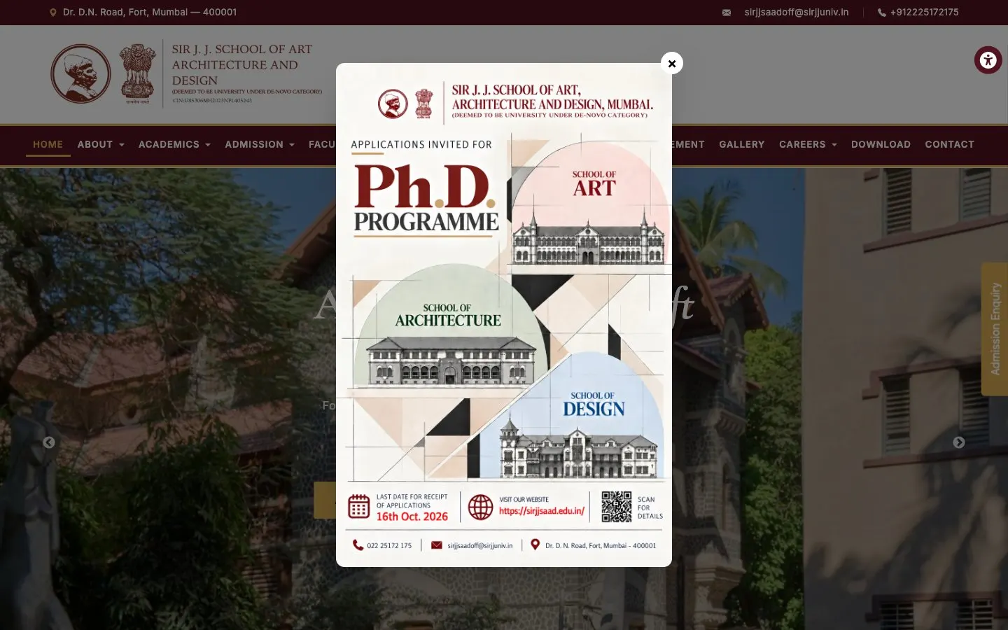 Die Website von Sir J. J. School of Art, Architecture and Design