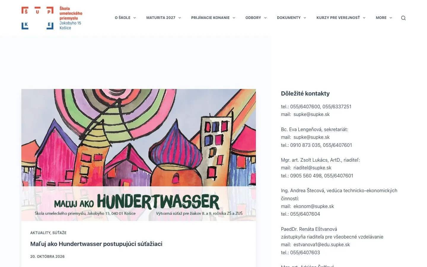 The website of Škola umeleckého priemyslu Košice