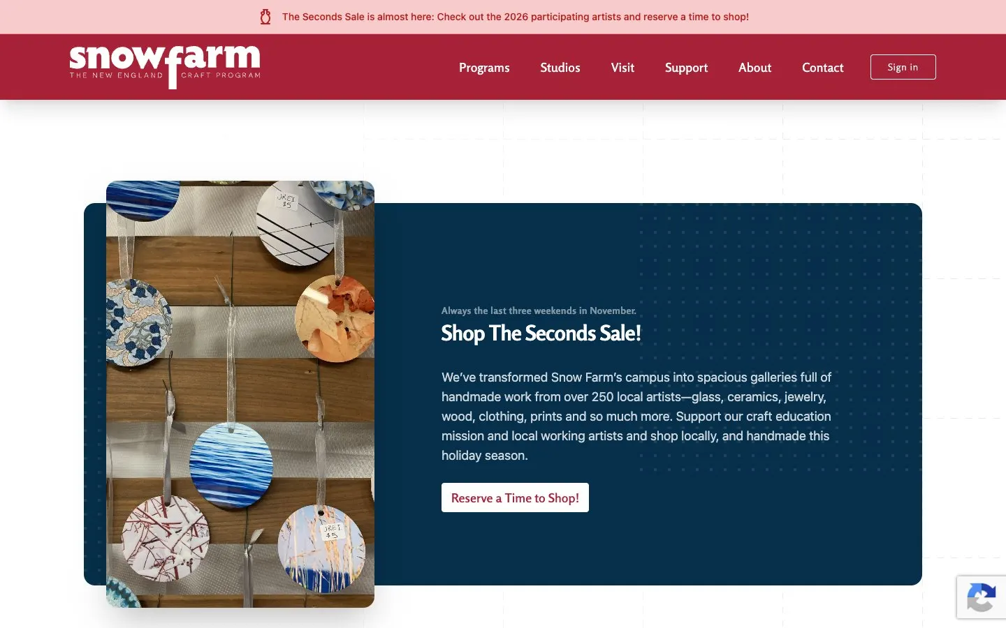 Snow Farm: The New England Craft Program की वेबसाइट