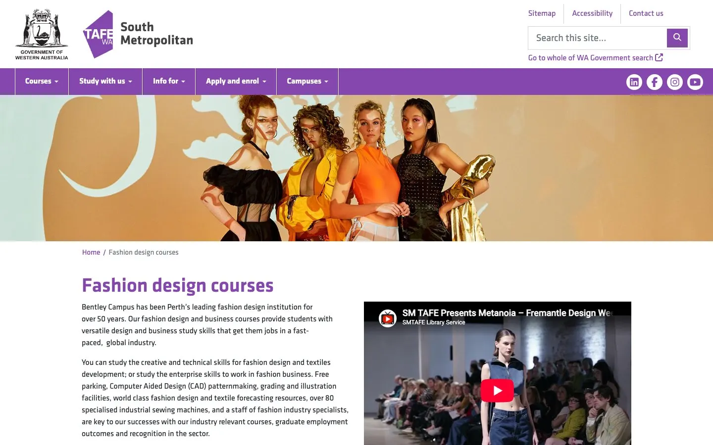 El sitio web de South Metropolitan TAFE – Fashion