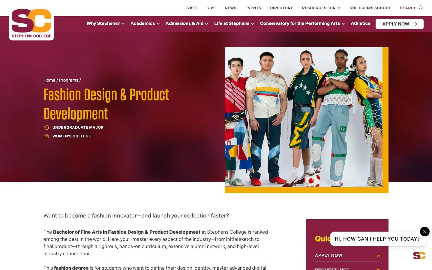 The website of Stephens College – Fashion Design & Product Development