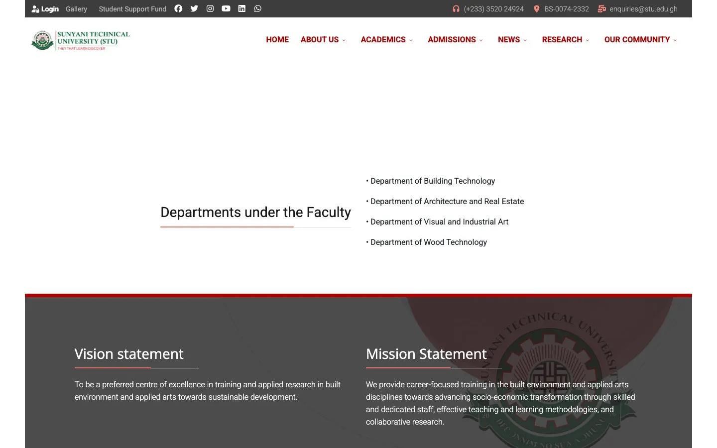 الموقع الإلكتروني لـ Sunyani Technical University – Faculty of Built Environment & Applied Art