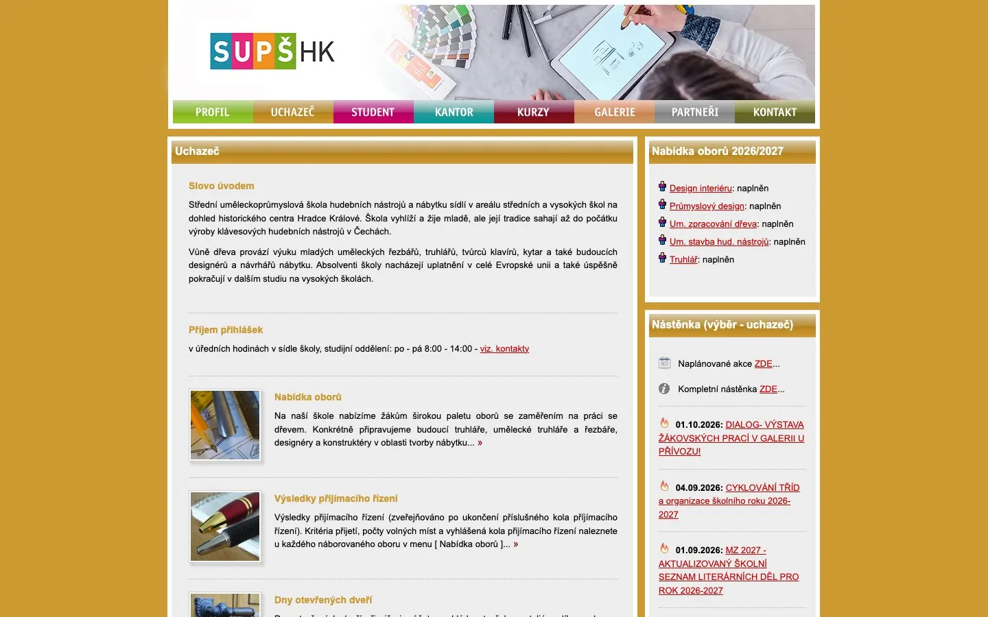 The website of SUPŠ hudebních nástrojů a nábytku Hradec Králové
