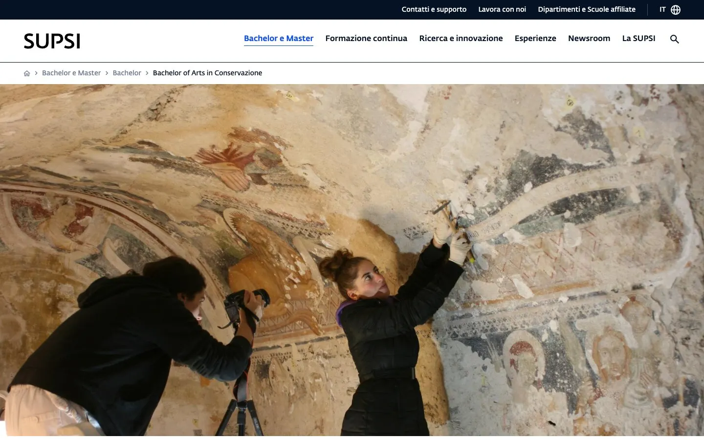 The website of SUPSI – Conservazione e restauro