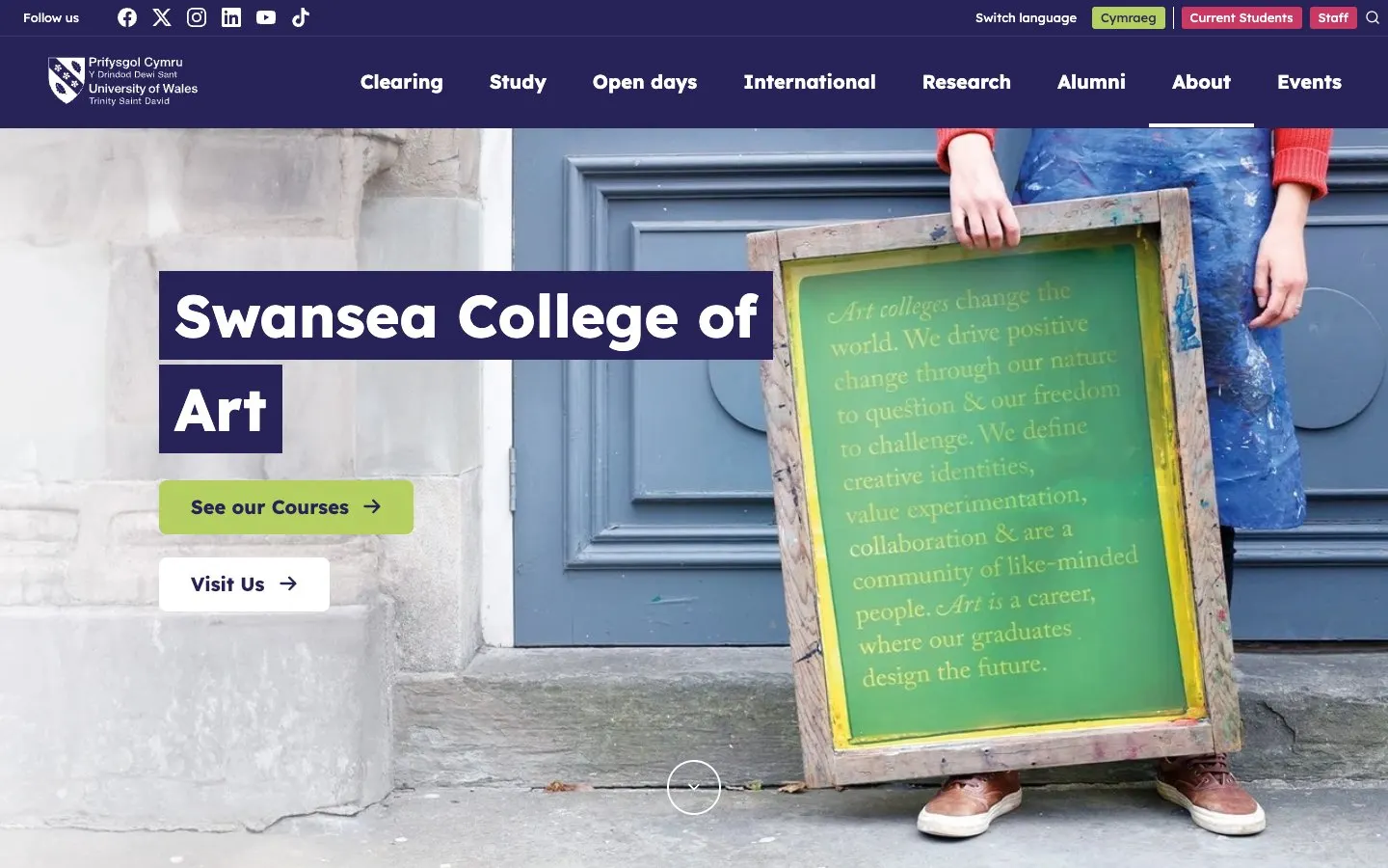 The website of Swansea College of Art (UWTSD)