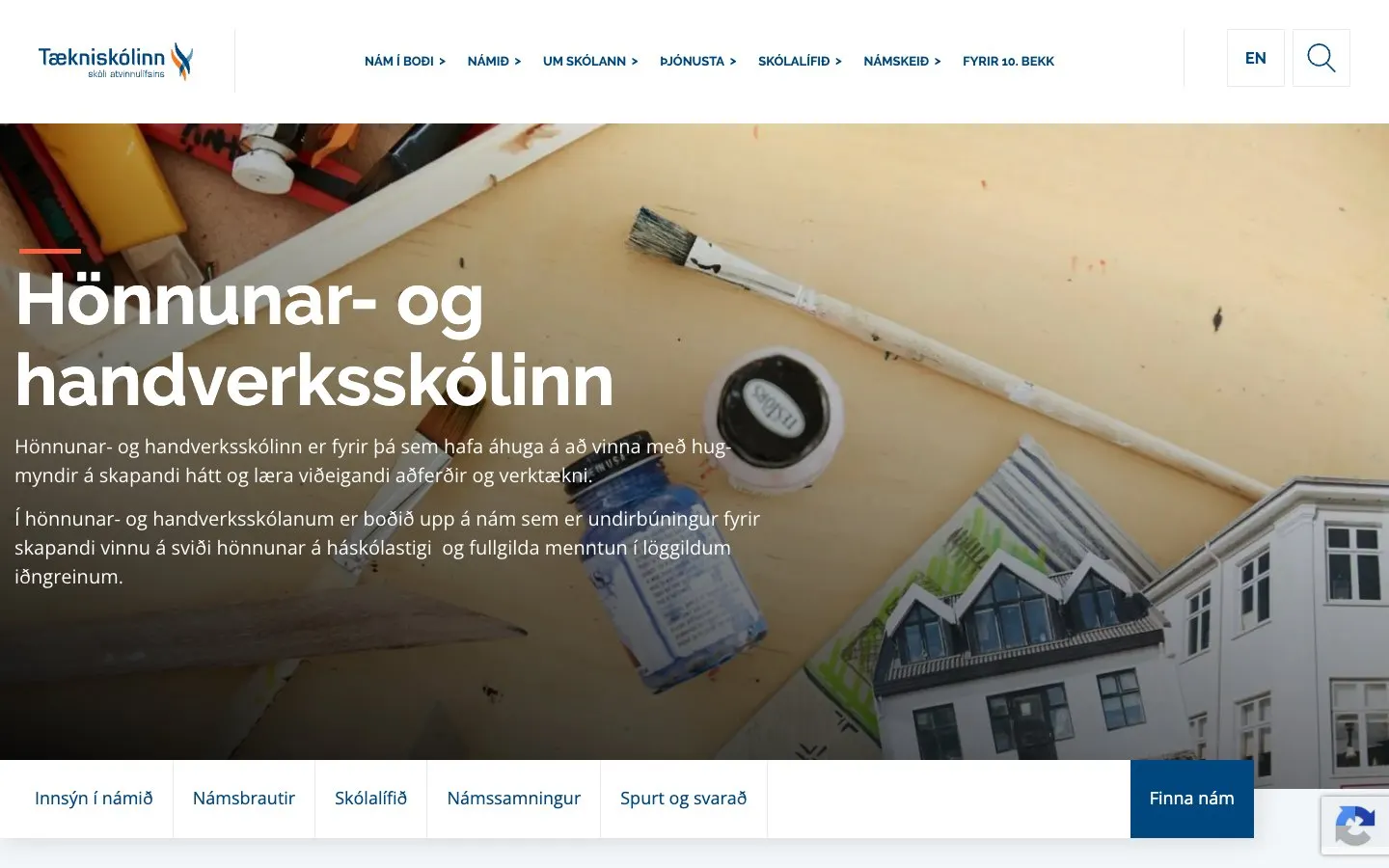 The website of Tækniskólinn – Hönnunar- og handverksskólinn