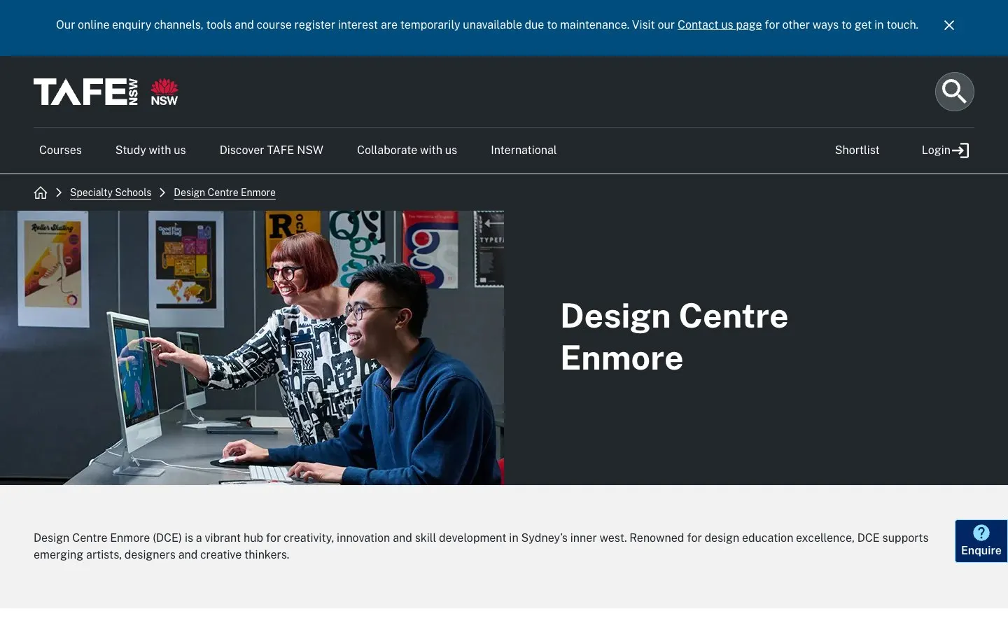 The website of TAFE NSW – Design Centre Enmore