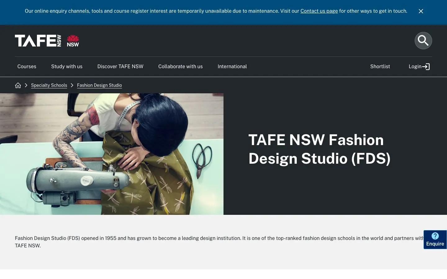 El sitio web de TAFE NSW – Fashion Design Studio
