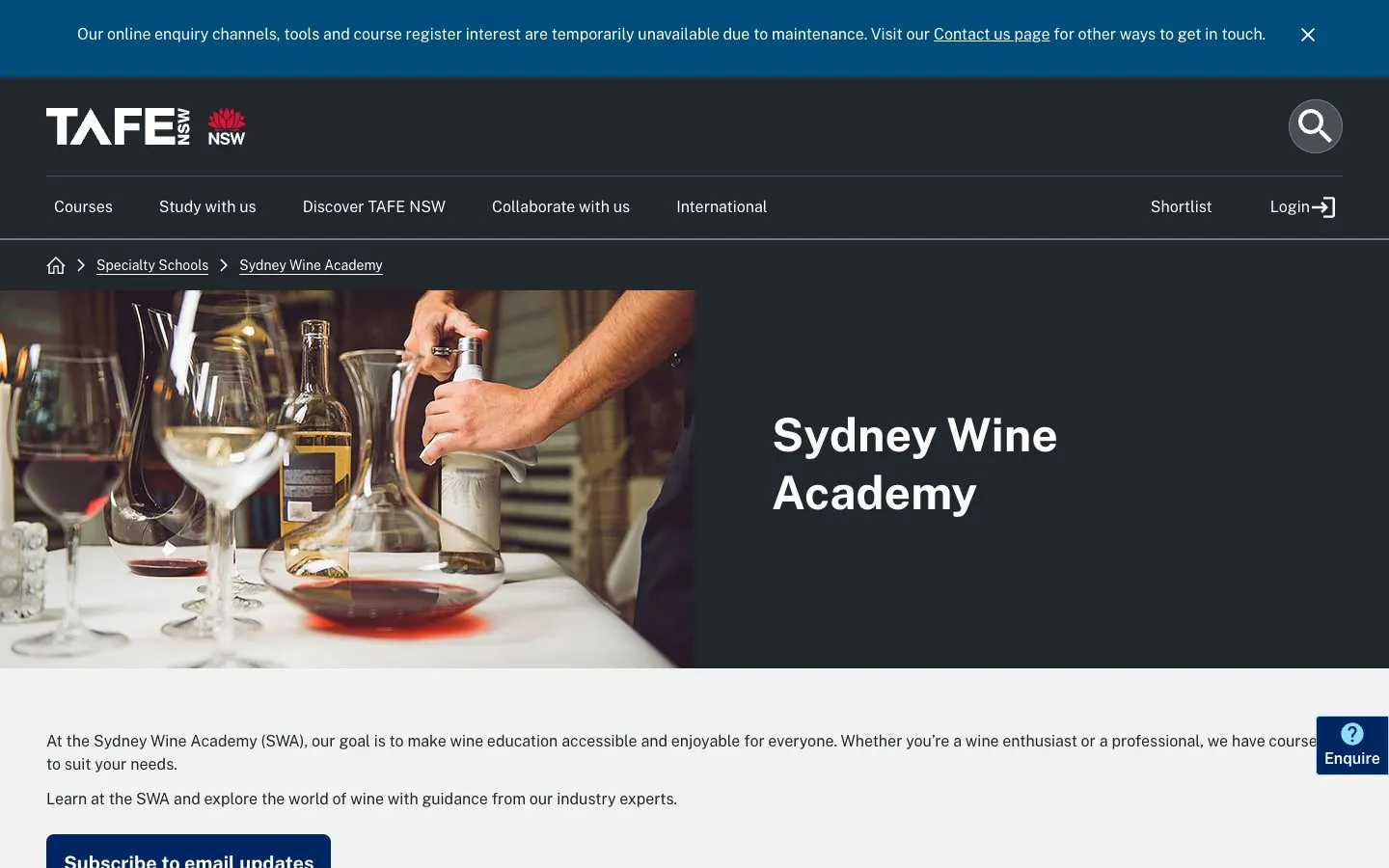 The website of TAFE NSW – Sydney Wine Academy