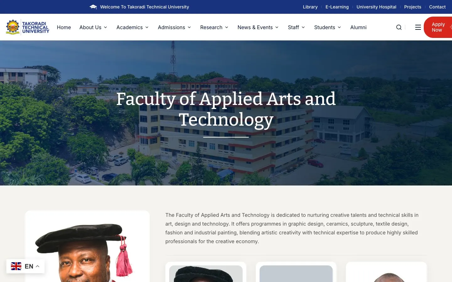 The website of Takoradi Technical University – Faculty of Applied Arts and Technology
