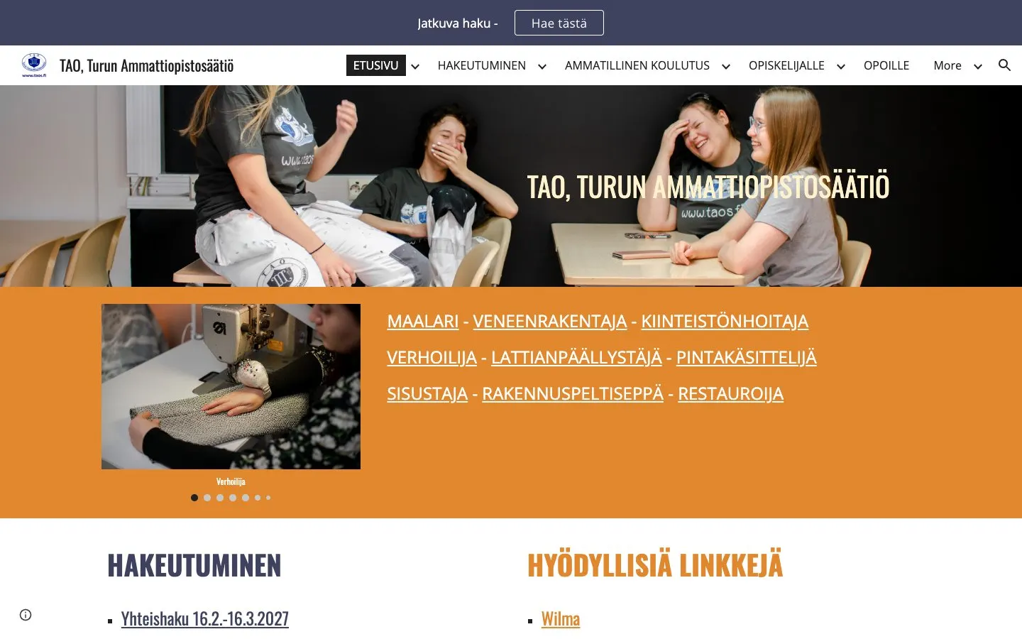 Сайт школы TAO – Turun Ammattiopistosäätiö